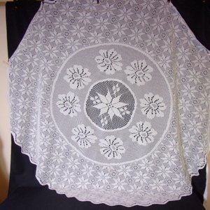 Vintage Round Crochet Tablecloth, Holiday Tablecloth, White Floral Tablecloth